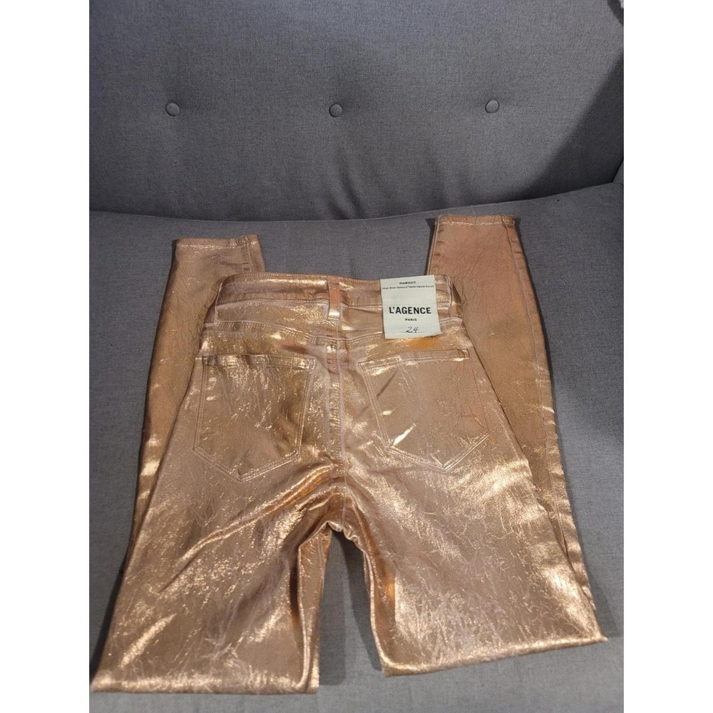 L’AGENCE Margot rose gold skinny high rise metallic pants size 24 - Picture 15 of 17